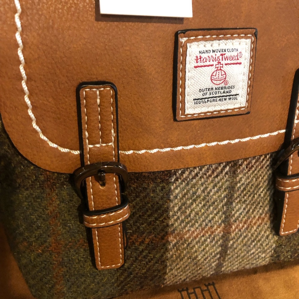 Islander Harris Tweed Mini Backpack NWT in Tartan Green Vegan Leather Bag - Picture 7 of 16